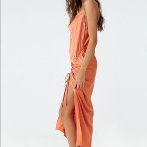 Satin Ruched Ruffle Dress